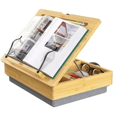 AboveTEK Book Stand for Reading with Storage, Adjustable Bamboo Book Holder w...