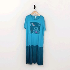 Johnny Was TShirt Maxi Dress Womens XL Turquoise Embroidered Vintage Butterflies