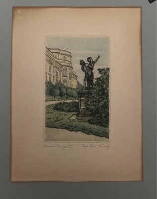 Vintage hand colored etching depicting the Palais Schwarzenberg in Vienna