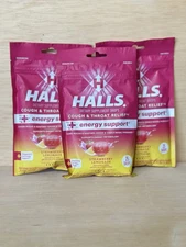 3-HALLS Relief + Energy Strawberry Lemonade Flavor Cough Drops 3 Bags 75 Total