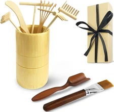 Mini Table Zen Sand Garden Rake Tool Set - with Rakes Sand Brush Spoon Bamboo Tu