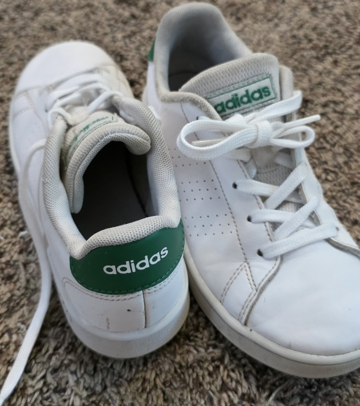 adidas Unisex Kids White Green Sneakers Size 1 Lace Up EF0213