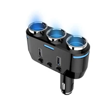 12V 3-Way Power Adapter Cigarette Lighter Socket Splitter Dual USB Car Charger