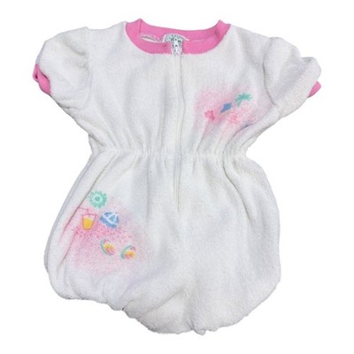 Izod Lacoste Romper Kids 18M Vintage Terry Cloth 1980s White Pink Zip