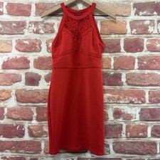 Guess Dress Womens Size 2 Red Halter Sleeveless Lace Panel Mini Cocktail Party