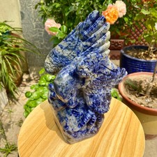 Escultura animal de cristal natural águila ágata azul tallada a mano de 4,62 lb