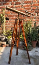 Antique Brass 18 " Telescope With Wooden Tripod Stand Nautical Floor Standing
