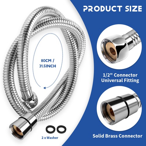 80 cm Flexible Stainless Steel Bathroom Water Shower Hose K2Q57172 - Picture 7 of 7