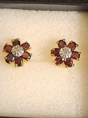 Designer Ohrringe 1,92 ct natürliche Granate & Diamanten 18 Karat vergoldet