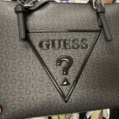 GUESS Black Logo Tote Bag Zip Closure Silver Hardware Shoulder Strap Lined