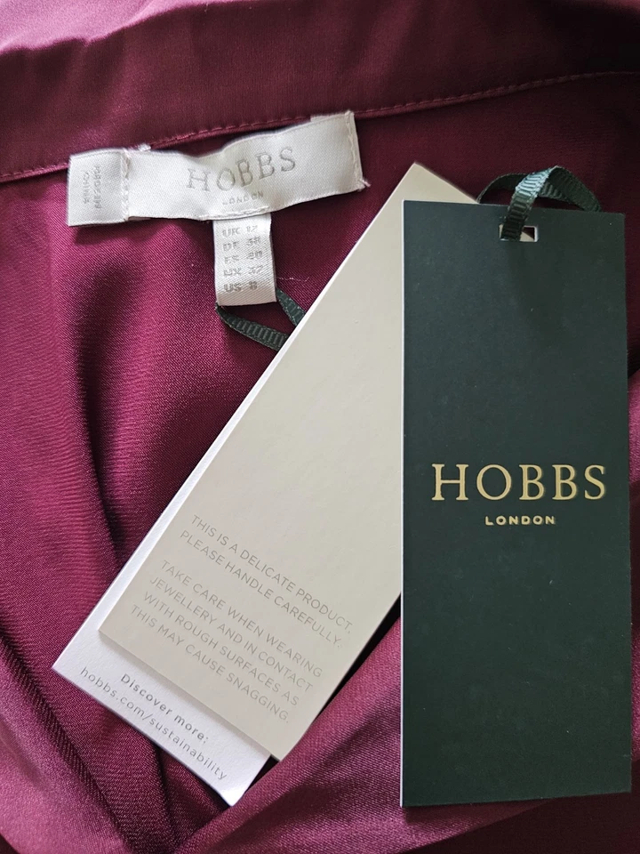 Hobbs Mirabel Satin Shirt Size 12 Burgundy Long Sleeves New With Tags RRP £69 - Image 3 of 4