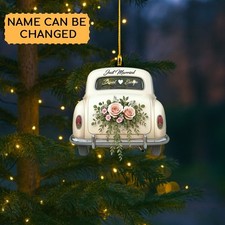 Personalized Just Married Christmas Ornament Newlywed Gift Wedding Car Ornament