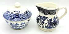 Vtg Churchill Blue Willow CREAMER  SUGAR BOWL w/ LID Set 3pc 