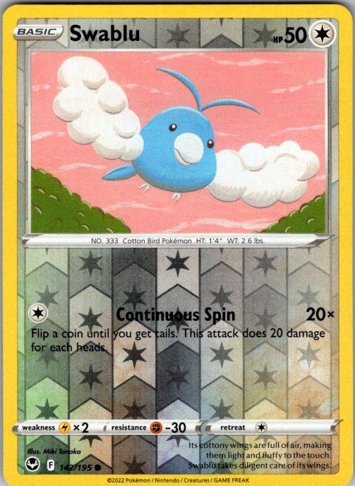 SWABLU 142/195 SILVER TEMPEST REVERSE HOLO POKEMON