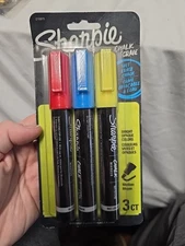 Sharpie Wet Erase Chalk Marker 3ct Bright Opaque Colors Blue Red Yellow NIPS 