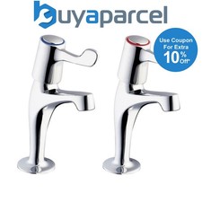 Hot Cold Long Lever Kitchen Sink Pillar Taps Chrome Plated 1/2" Outlet - Pair