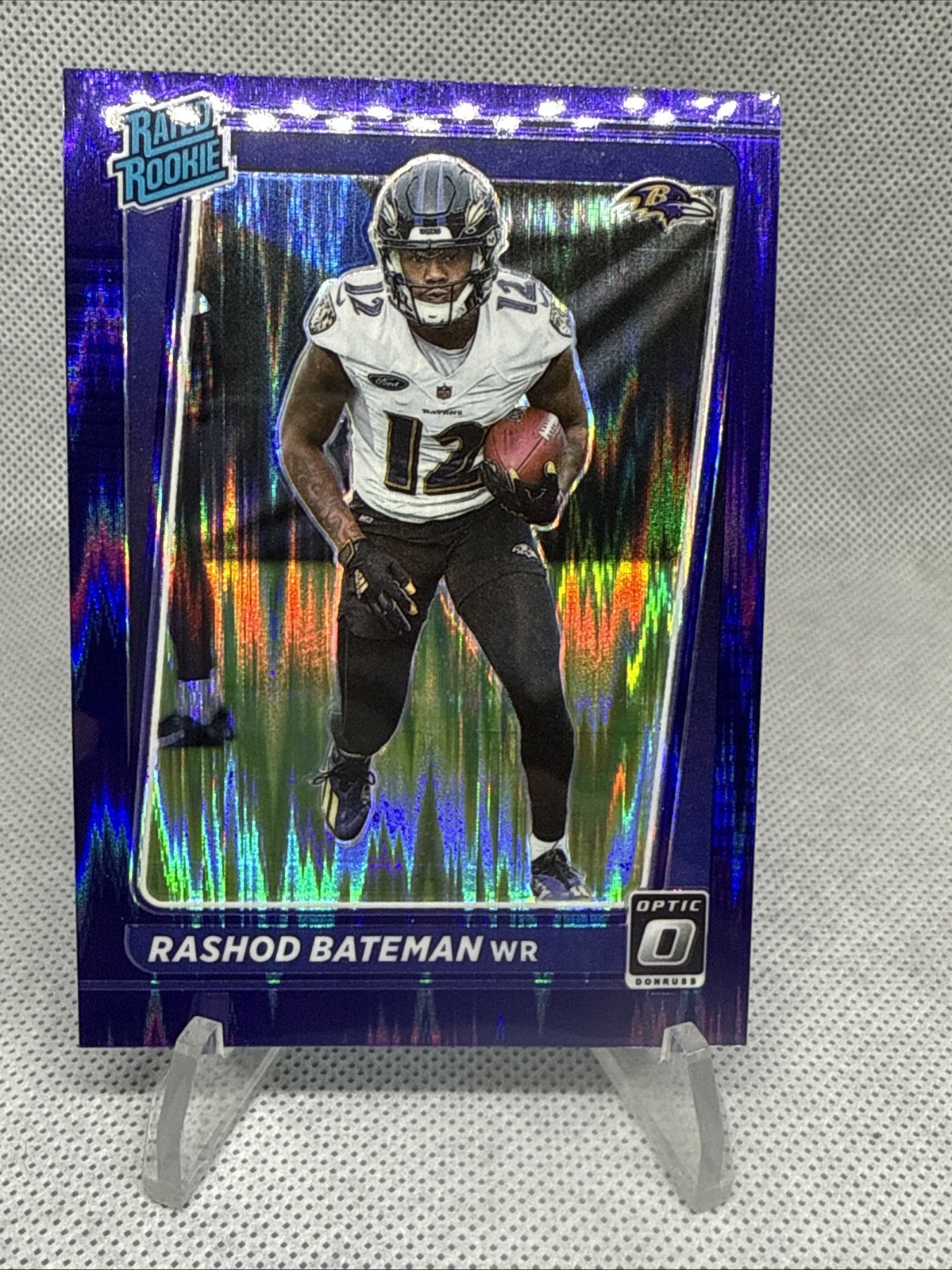 2021 Panini Optic Rated Rookie Rashod Bateman #210 Purple Shock Prizm (RC)