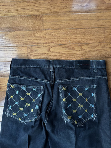Vintage Fubu The Collection Platinum Y2K Black Baggy Denim Jeans 40x32 - Bild 9 von 12