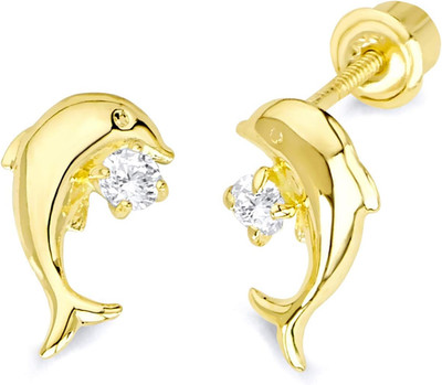 14K ECHT Gelbgold Delfin Ohrstecker mit Schraubboden - 2 verschiedene Farben verfügbar