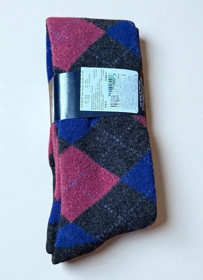 De Colección Polo Deportivo Ralph Lauren Calcetines Mujer 9-11 Lana Nylon Hasta la Rodilla Argyle Pony Foto 4 de 4