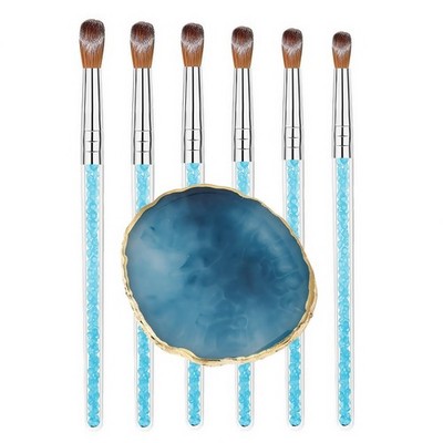 7 Multi-Size Nail Art Brush Set Tool Resin Palette For DIY blue 