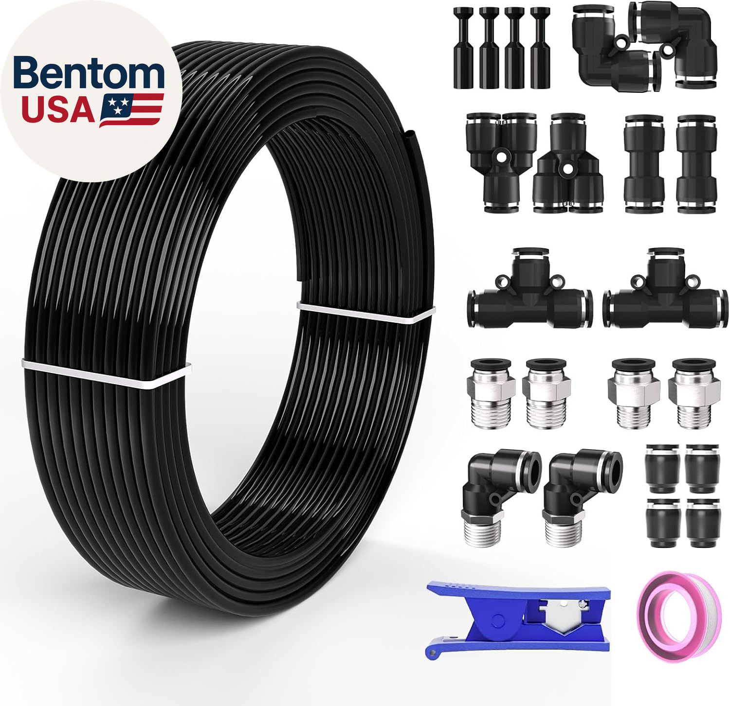 1/4 Dot Air Line,1/4 Inch OD Air Hose Kit,Airline Tubing Repair Kit Compressor T