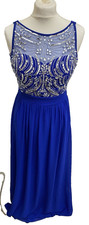 Quiz Jewel Diamonte Sequin Maxi Formal Evening Dress, Blue, Padded Bust UK10