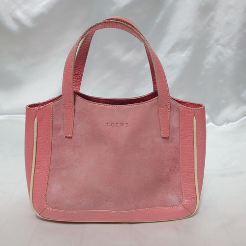 LOEWE Mini Handbag Suede Embossed Logo Leather Pink Vintage Authentic From Japan