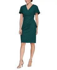 SL Fashions Women's Dress Sz 8 Flutter-Sleeve Embellished