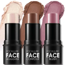 3 Pcs Cream Contour Sticks,Shades with Highlighter & Bronzer & Blush,Non-Greasy 