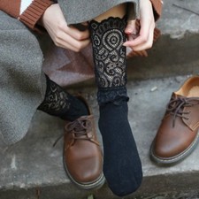 2 Pairs Japanese Women Floral Lace Trim Socks Ruffle Ankle Vintage White Black