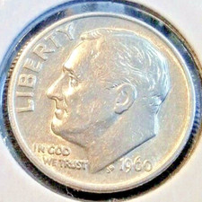 1960 D Roosevelt One Dime aUNC (Denver Mint) 90% Silver 10% Copper