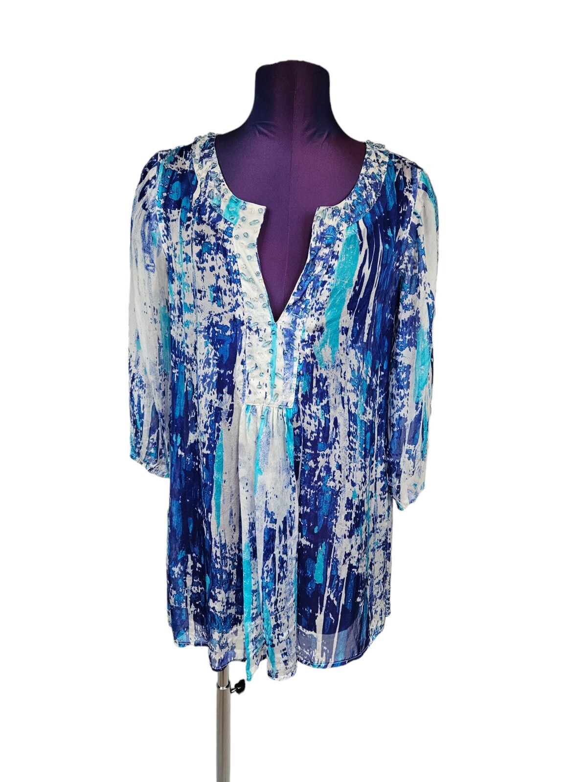 Soft Surroundings Silk Tides Blue Tunic Top Cover-Up Size Small Womens D7