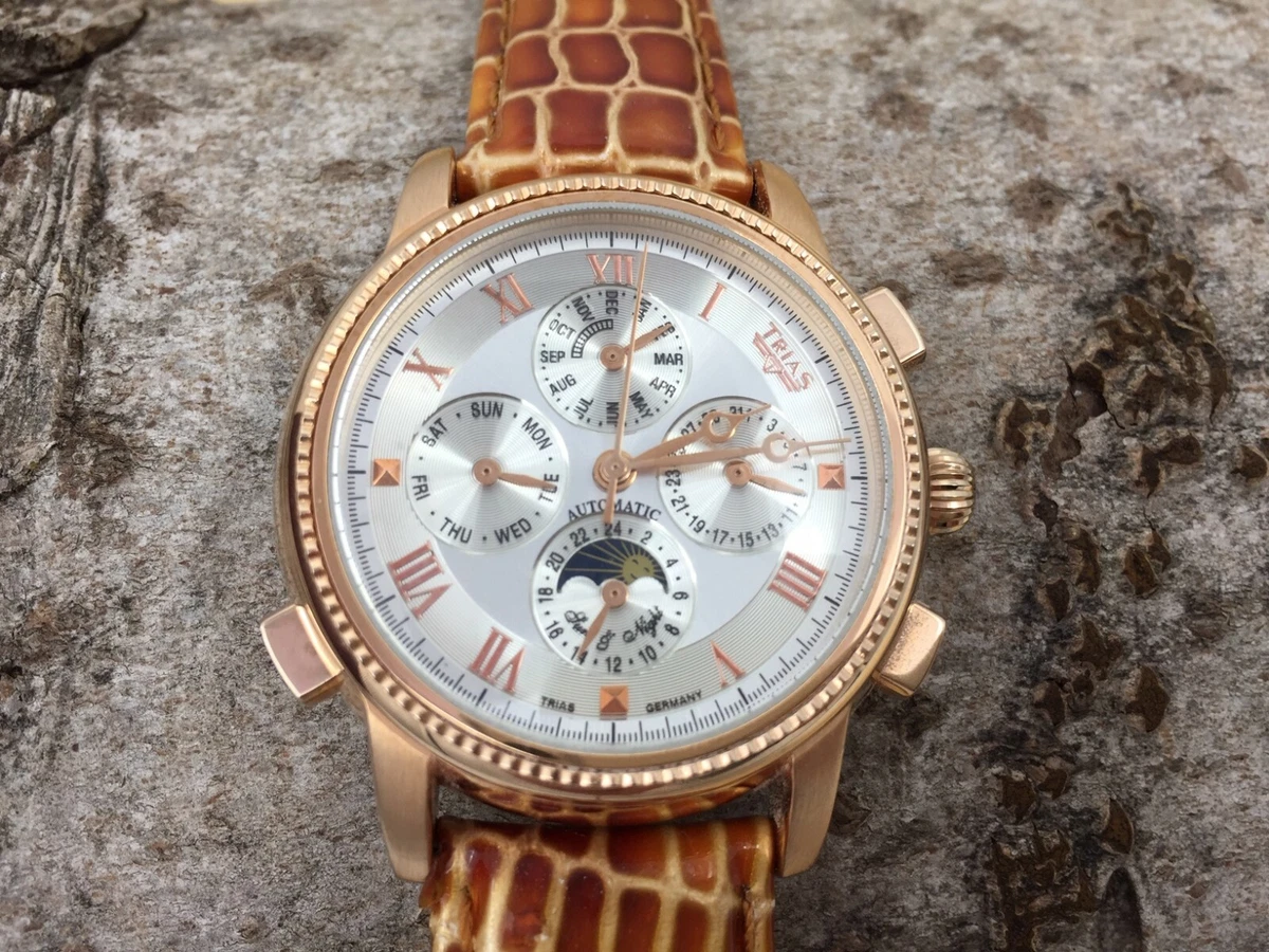 Trias automatic watch multifunciton ip rosegold daydate onion crown new