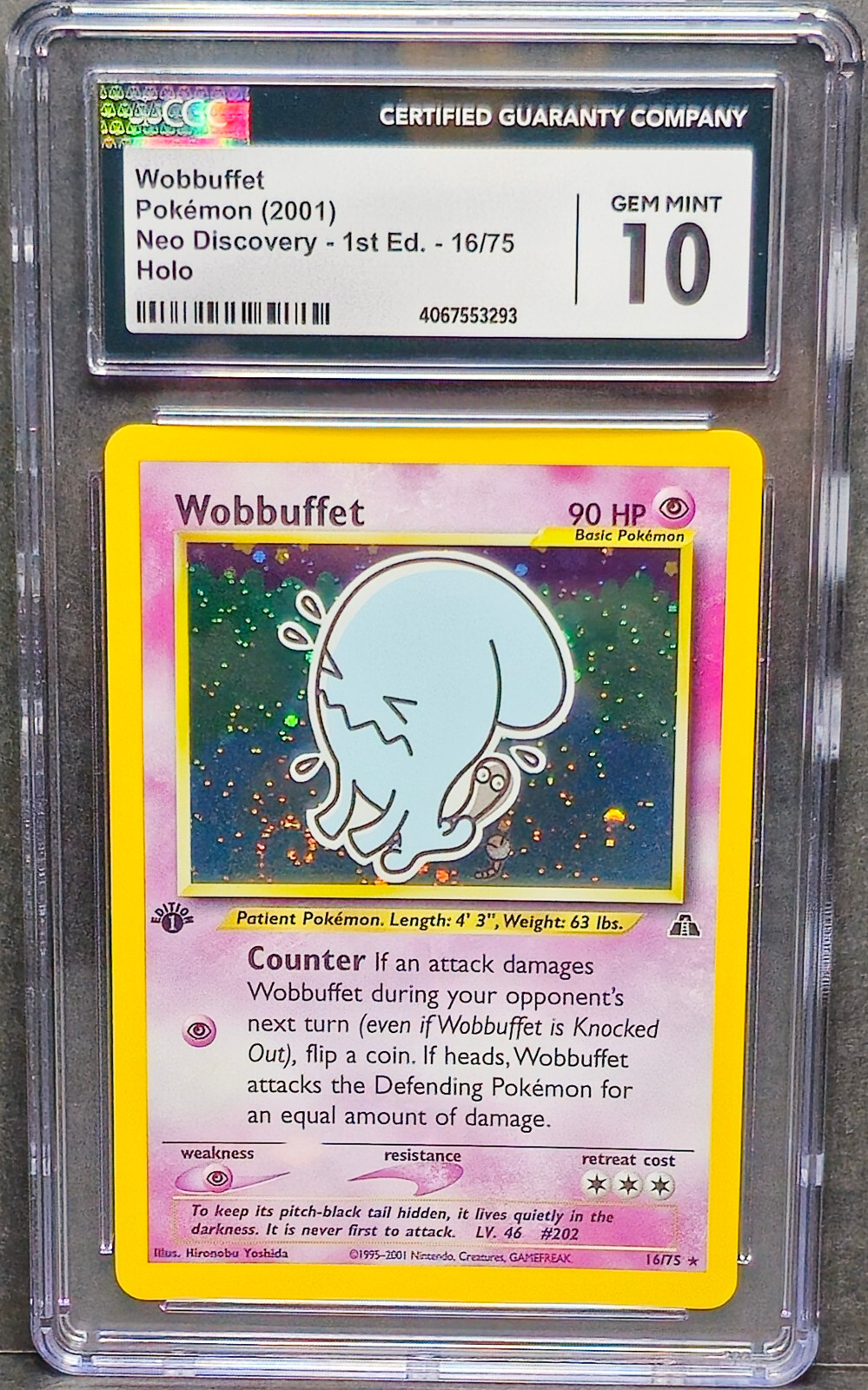 2001 Pokémon Neo Discovery 1st Ed. – Wobbuffet 16/75 – Holo - CGC 10 Gem Mint