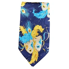 Steven Harris Mens Tie 59x4 Performer Theater Comedy Drama Mask Feathers Actor