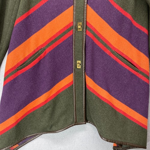 Anthropologie Cartonnier Jacket Womens Small Green Stripe Fur Collar Wool Cape - Picture 5 of 15