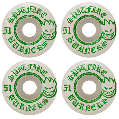Spitfire Skateboard Wheels Burners 51mm 99A White/Green with Bones