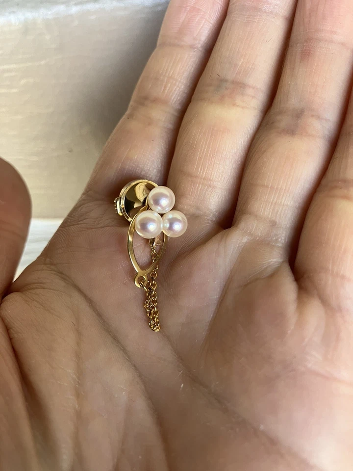 Tasaki 14k yellow gold Akoya pearl tie tuck pin brooch 5.2-5.4mm - Image 3 of 4