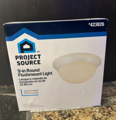 Project Source Flushmount Ceiling Fixture #0423826  White Finish Opal Glass NEW 