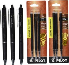 PILOT FriXion Clicker Retractable Gel Pens, Erasable 0.7mm with 2 refills 3pk