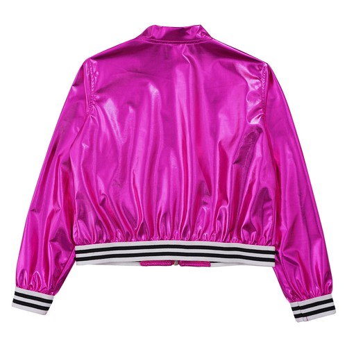 Kids Girls Long Sleeve Outerwear Zipper Closure Striped Edge Bronzing Jacket - Picture 64 of 122