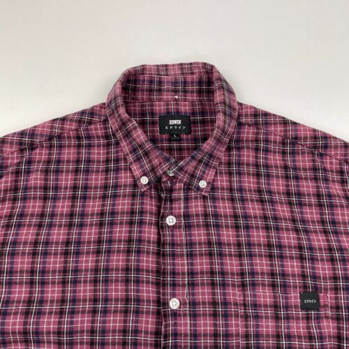 Edwin STANDARD Shirt Men’s Large Red Check Long Sleeve Button Down Flannel - Picture 3 of 14