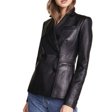 DOUBLE BREASTED Women's Black Blazer 100 Real Lambskin Causal Slim Fit Blazer