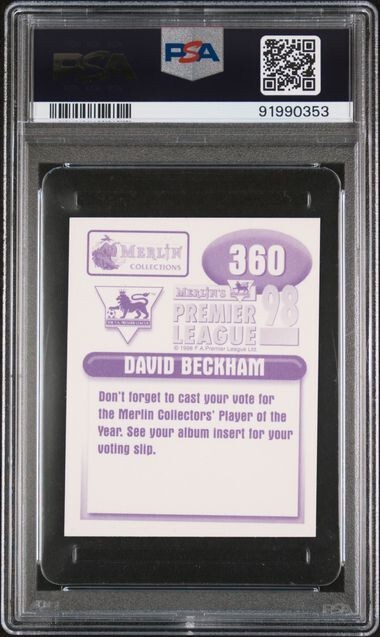 1997 Merlin’s Premier League 98 360 David Beckham PSA 6 England Soccer Card view 2