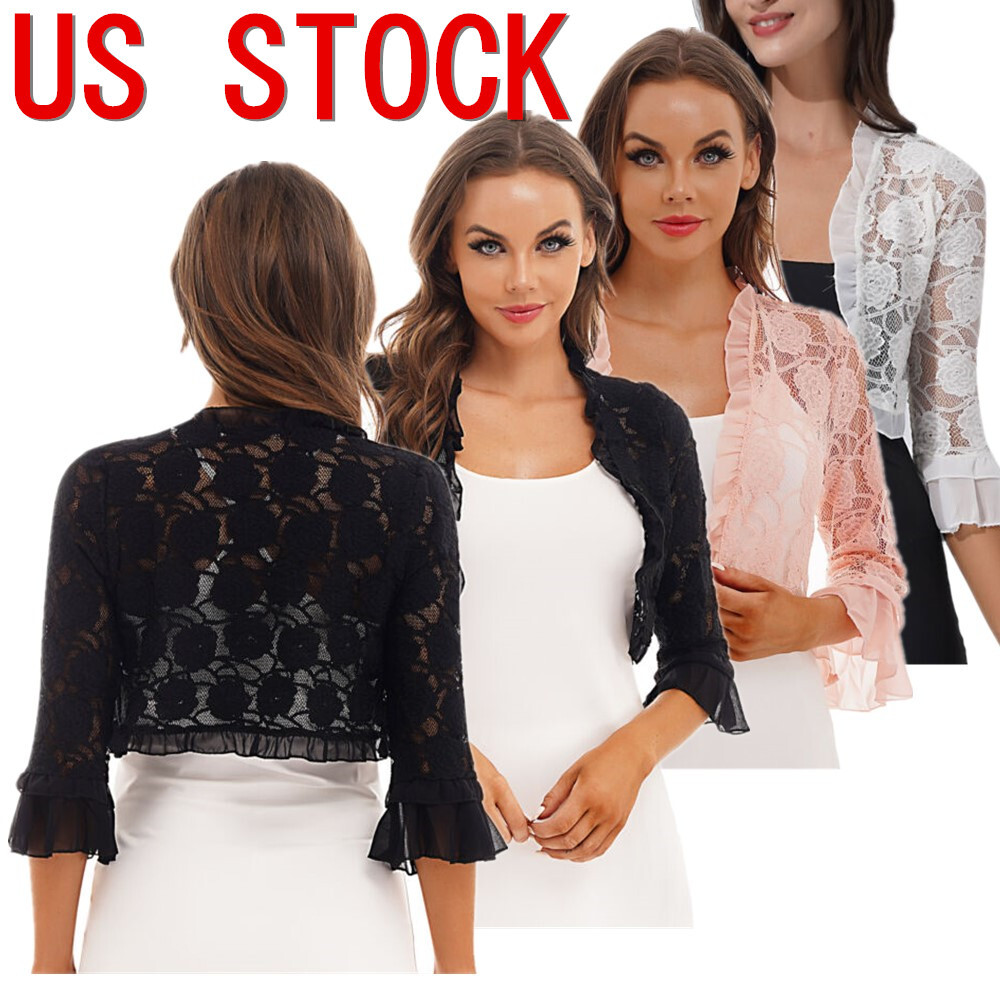 US Women's Ruffle Half Sleeve Lace Shrug Open Front Bolero Cardigan Dress  Top – Al Liwan