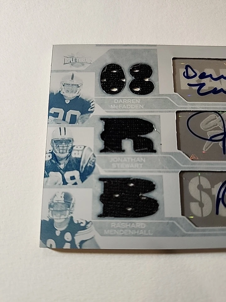 2008 NFL Triple Threads Relic Auto 1/1 White Whale Mendenhall Stewart McFadden - Image 3 of 4