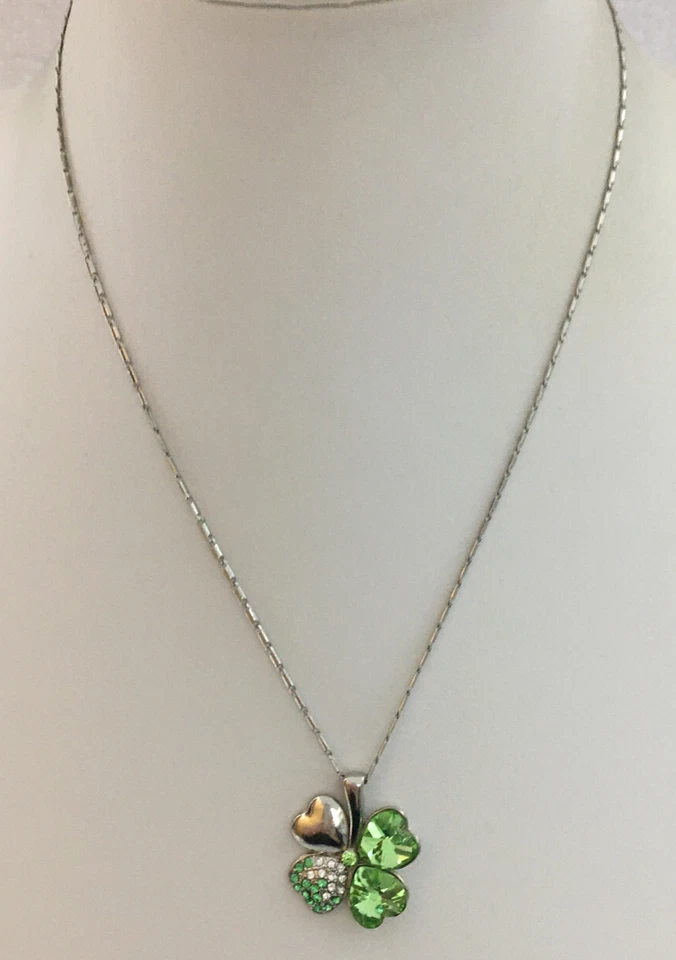 项链三叶草四叶草施华洛世奇水晶吊坠银盘链 — 第 3/4 张图片