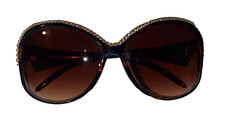 Women's Dark Tortoise Shell Rhinestone Crystal Rim/Trim Amber Lens Sunglasses