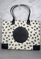 Image of NWT Tory Burch Ella Ivory Daisy Print Nylon Leather Tote Bag - White/Black